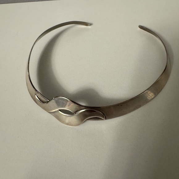 Vintage Taxco Mexico Sterling Silver Modernist Wave Collar Choker Necklace 925 - Picture 6 of 10
